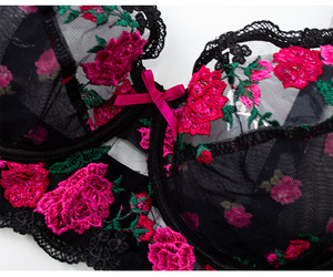 Sujetador de Talla Grande para Mujer, Lencería <span class=keywords><strong>Sexy</strong></span> de Encaje con Flores Bordadas, Copa Grande 1XL-4XL, Transparente, Floral, Ropa Interior OEM - Product Image 6