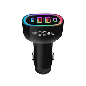 90W Car Charger Fast Charging Mobile Phone USB-C Quick Car Charger 4 Ports Car Lighter Adapter - Product Image 1