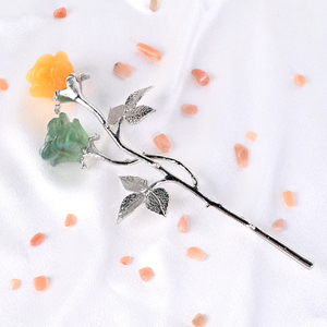Wholesale Hand Carved Natural <b>Crystal</b> Rose Flower Ornament Silver Metal Stem Healing Gemstone Rose Sculpture for Home Decor - Product Image 1