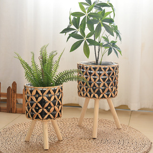 Pot de fleurs d'intérieur <span class=keywords><strong>en</strong></span> rotin artificiel pour la maison, support réglable <span class=keywords><strong>en</strong></span> <span class=keywords><strong>bois</strong></span>, pots de fleurs et jardinières <span class=keywords><strong>en</strong></span> rotin tressé, vente <span class=keywords><strong>en</strong></span> gros - Product Image 2