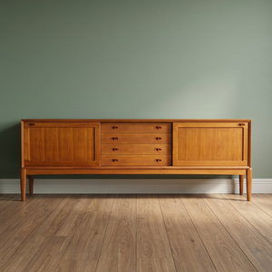 Buffet en teck de style mid-century moderne avec 4 tiroirs et 2 portes - Product Image 2