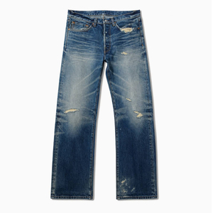 Jeans Bootcut Déchirés Bleu Délavé Groovy Guys pour Hommes, Pantalon en Denim à Jambe Droite Effet Usé, Logo Personnalisé, Vente en Gros de Jeans en Denim pour Hommes - Product Image 5