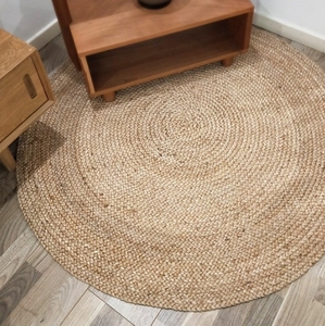 XinLan, venta al por mayor, alfombra redonda, alfombra trenzada de arpillera de yute Natural rústica, alfombra Reversible tejida hecha a mano de granja - Product Image 5