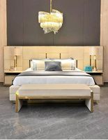 Meubles de chambre à coucher de luxe surdimensionnés en bois et cuir, design italien moderne, capitonnés, tailles spéciales, avec rangement, pour hôtels et villas