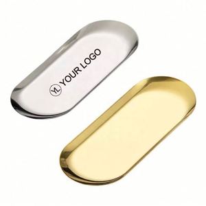 Plateau de service ovale personnalisé avec logo pour salle de bain, en acier inoxydable, décoratif, compatible lave-vaisselle - Product Image 1