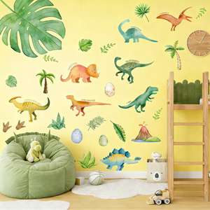 Autocollants muraux en PVC imperméables, dinosaures, forêt, dessin animé, aquarelle, pour la décoration de la chambre des enfants, étiquettes emballées - Product Image 2