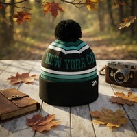 Bonnet unisexe de qualité, tendance, personnalisé, en tricot jacquard réversible, chaud pour l'hiver, 100% acrylique, avec pois et nœuds, style plage