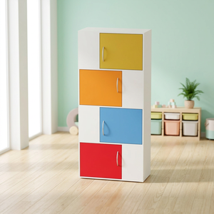 Armoire de rangement pour enfants moderne en bois de haute qualité 16_0016, 4 portes, multicolores, bibliothèque pour salon, meubles de maison - Product Image 2