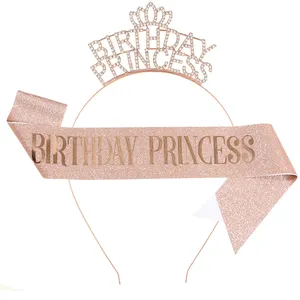 Короны на день рождения для женщин и девушек, Набор Тиара на день рождения с поясом для принцессы, подарки со стразами для женщин на день рождения