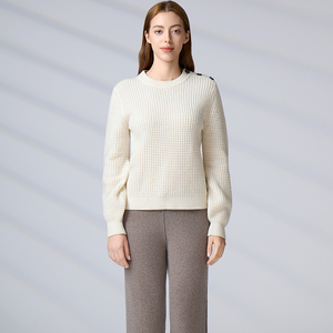 Wholesale OEM ODM Winter <b>Jumper</b> Casual Long Sleeve <b>Pullover</b> Knitwear Women Waffle Knit Crewneck Wool Sweater - Product Image 1