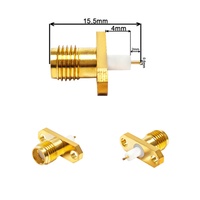 Konektor RF SMA Female Jack 2 Lubang Flange Panel Mount 4mm Isolator Dielektrik PTFE Solder Lurus Konektor RF