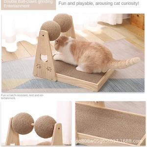 Griffoir en bois pour chat en gros, 30x43x35cm, couleur bois naturel, boule de sisal durable, design dessin animé pour chats - Product Image 3