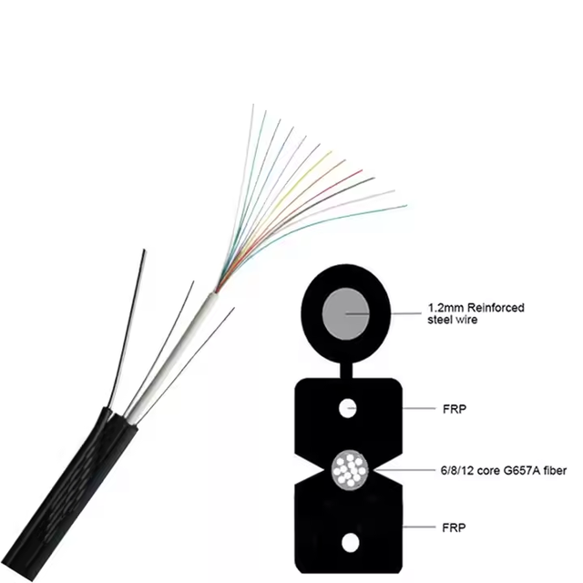 Loose Tube Fiber Optic Drop Cable 2 4 8 12 Core G657A2 LSZH Steel Wire Messenger