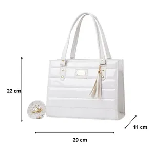 Fana Kaela, bandolera informal para mujer, Blanco reforzado con cadenas bordadas, decoración de remaches, bolso personalizado, forro de PU, cierre abierto - Product Image 2