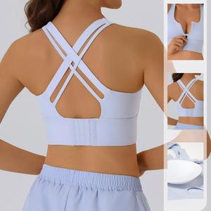 Wholesale Women's High Support Sports <b>Bra</b> Front Zipper Cross Back Workout <b>Bra</b> with Adjustable Hook & Eye Removable Pads Activewe - Product Image 2