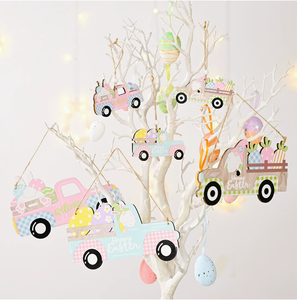 DAMAI Wholesale <b>Easter</b> Decor Wooden Car <b>Ornaments</b> Egg Rabbit Radish Hanging Pendants for Auto Interior Holiday Party Supplies - Product Image 1
