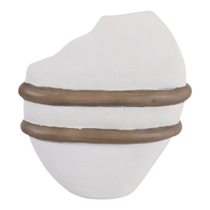Vaso in ceramica asimmetrico con fasce in legno, decorazione moderna per tavolo da soggiorno o esposizione in ufficio. - Product Image 5