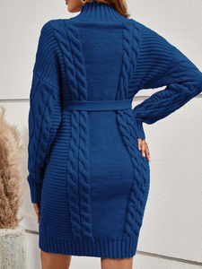Disponibile Abito Premaman a Collo Alto <span class=keywords><strong>in</strong></span> Maglia Intrecciata, Maniche Lunghe, con Cintura <span class=keywords><strong>in</strong></span> Vita, Vestito Aderente per <span class=keywords><strong>Gravidanza</strong></span> - Product Image 2
