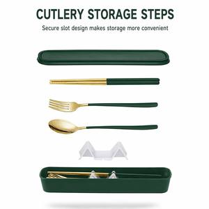 Ensemble de couverts de luxe en acier inoxydable 304, portable, plaqué or, 3 pièces (cuillère, fourchette, baguettes) avec étui pour l'école, le bureau, les voyages et le camping - Product Image 6