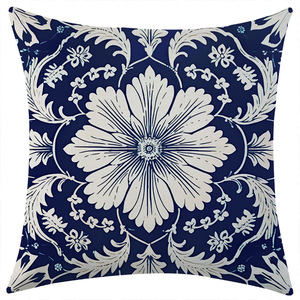 Juego de Fundas de Almohada Cuadradas Vintage de Lino, Diseño Floral Azul y Blanco, Transpirables, para Sala de Estar, Sofá, 4 Piezas - Product Image 5