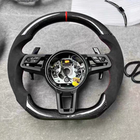 Volant de voiture personnalisé en cuir à fond plat en fibre de carbone rouge compatible Porsche Panamera Cayman Macan Cayenne 918