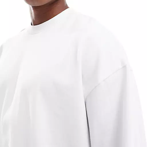 T-shirt da uomo a maniche lunghe <span class=keywords><strong>bianca</strong></span> tinta unita, vestibilità ampia e squadrata, in cotone, stile streetwear, di tendenza - Novità e Offerte imperdibili - Product Image 2