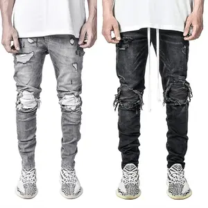 Street Trend Personality Men's Jeans Biker Skinny Stretch Custom Embroidered Plus Size Black Fashion Ripped Hip Hop Men's Jeans