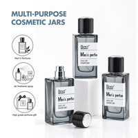 Parfum de luxe pour homme 30ml/50ml/100ml Flacon carré en verre gris clair avec emballage noir et or imprimé à l'écran et vaporisateur à pompe