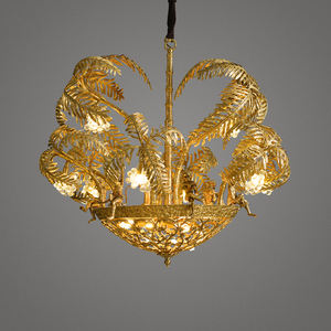 Lustre de luxe en <span class=keywords><strong>laiton</strong></span> à <span class=keywords><strong>suspension</strong></span> unique en forme de <span class=keywords><strong>feuille</strong></span> de palmier, éclairage en cristal et lampe suspendue - Product Image 5