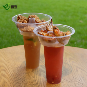 ถ้วยขนมแบบใช้แล้วทิ้งพร้อมฝาและหลอดดูด ถ้วยพลาสติกสำหรับอาหารแบบนำกลับบ้านพร้อมถาดสำหรับไก่ทอด ฮอทพอท ขนมขบเคี้ยว รับผลิตตามสั่ง ขายส่ง - Product Image 3