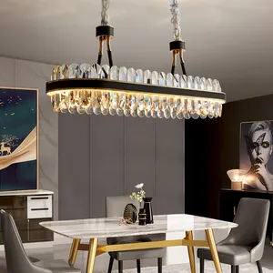 Современная светодиодная кухонная люстра, прямоугольная хрустальная лампа, Современный дизайнерский кожаный светильник для столовой