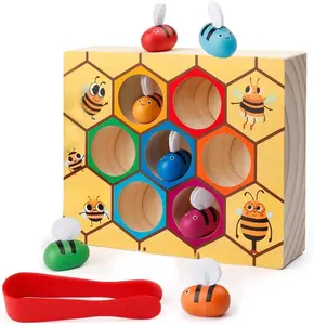 Wooden Clip Bee Hive Matching Game Toddler Preschool Learning Toys Children's Gift Color Sorting Toys