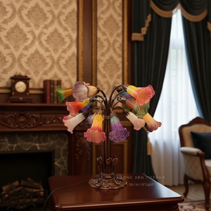 Lámpara de Mesa Decorativa con 18 Cabezas de Lirio de Lago en Verde Ámbar, de Vidrio Soplado, para Sala de Estar, Hotel, Villa, E14 - Product Image 4