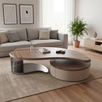Modernes Nordisches Blattförmiges Couchtisch-Set Edelstahl-Basis Massivholz-Tischplatte Schubladen Umweltfreundlich Langlebig Pflegeleicht Wohnzimmer