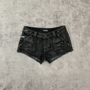 Streetwear personnalisé <span class=keywords><strong>noir</strong></span> <span class=keywords><strong>ciré</strong></span> cargo Hot Jorts en <span class=keywords><strong>jean</strong></span> Shorts pour femmes - Product Image 1