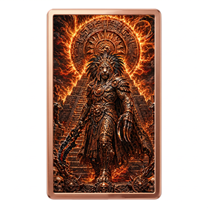 Barra de Cobre con Relieve de Guerrero Maya Azteca y Templo Solar, 1 onza Troy, 999 de Pureza, con Color UV, Arte Personalizado, Venta al por Mayor - Product Image 1