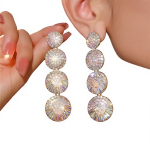 Pendientes de Cristal con Baño de Oro, Redondos, con Múltiples Capas de Diamantes de Imitación, para Mujer, Joyería para Fiestas - Product Image 3