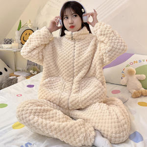 Samwestart ชุดนอนผ้าสักหลาดเนื้อหนาสำหรับผู้หญิง, ชุดเสื้อผ้าใส่ในบ้านมีซิปแขนยาวสำหรับเล่นกีฬาใส่สบายเหมาะสำหรับฤดูหนาว - Product Image 2