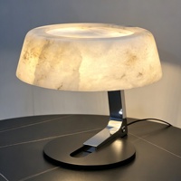 Lámpara de Escritorio de Alabastro y Mármol Architect con Pantalla de Piedra, Brazo Cromado, Base Negra Mate, Regulable, Alto CRI 90, para Estudio, Dormitorio, Hotel