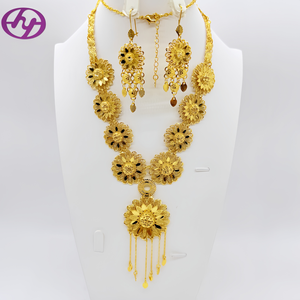 <span class=keywords><strong>Ensemble</strong></span> collier et boucles d'oreilles Hongyue en laiton avec motif floral, plaqué or véritable 24 carats, accessoires de luxe élégants pour femmes, mariage, fête, accessoires de mariée - Product Image 1