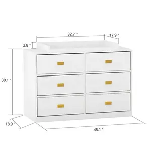 Premium Modern Nursery solid wood white dresser 6 drawer chest