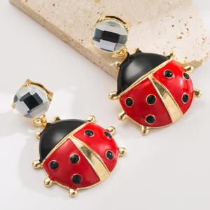Mode élégant belle insecte <span class=keywords><strong>coccinelle</strong></span> boucles d'oreilles exquis dessin animé mignon métal goutte d'huile coléoptère insecte anneau femmes fête bijoux - Product Image 6