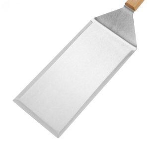 Spatule de cuisine en acier inoxydable, outil teppanyaki, spatule à pizza avec manche en bois, spatule à steak, barbecue, crêpes, nouilles - Product Image 6