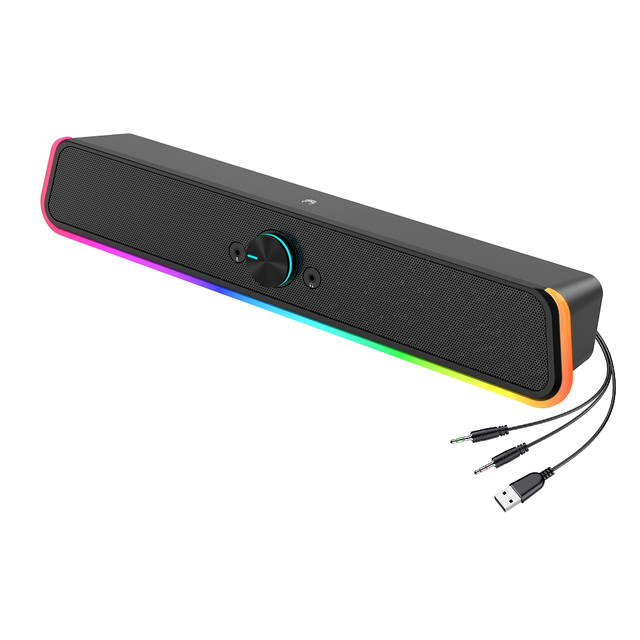 Hot-Selling Cost-Effective 6W*2 2.0 USB Battery Powered Wireless Soundbar Plastic Desktop PC Gaming Speaker RGB LED Light Game