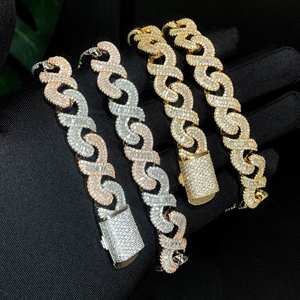 Cadena de eslabones cubanos con zirconia cúbica, cadena de eslabones enchapada en dos tonos, estilo hip hop, punk, para mujeres y hombres - Product Image 1