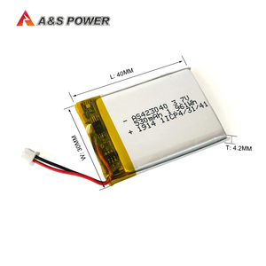 UL2054 IEC62133 KC 423040 rechargeable lipo battery 3,7 v 530mah li-ion Polymer battery for clothing coat - Product Image 6