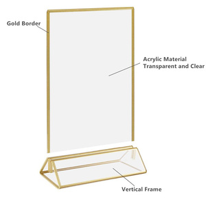 Porta Letreros Acrílico Transparente con Borde Dorado de 4x6, Soporte para Tarjetas de Mesa, Marco Dorado para Fotos, Números de Mesa, Menús, Decoración de Bodas y Hogar - Product Image 2