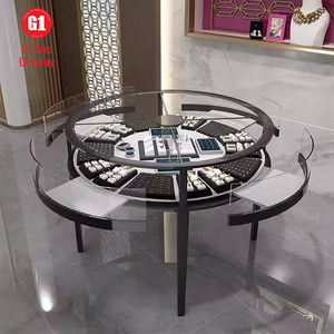 Fournisseur direct d'usine, vitrine de présentation de bijoux sur pied de style luxueux, personnalisée, dorée, pour la vente au détail de bijoux - Product Image 2