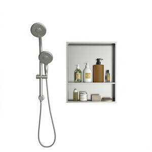 Niche de douche à double étagère en acier inoxydable 21 x 17, nickel brossé, montage mural, rangement pour salle de bain - Product Image 1