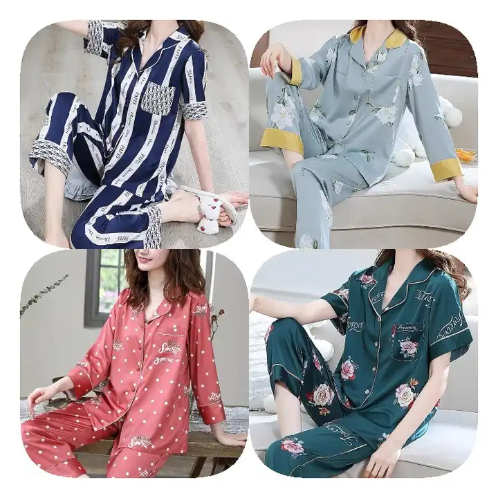 Fall SleepWear Lady 2 Piece Nightwear Nighty Home Clothes Silk